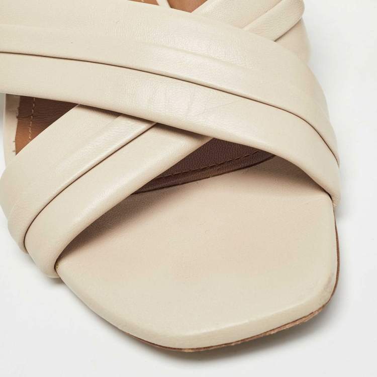 Pre Owned Malone Souliers Beige Leather Gavi Flat Slides Size 38