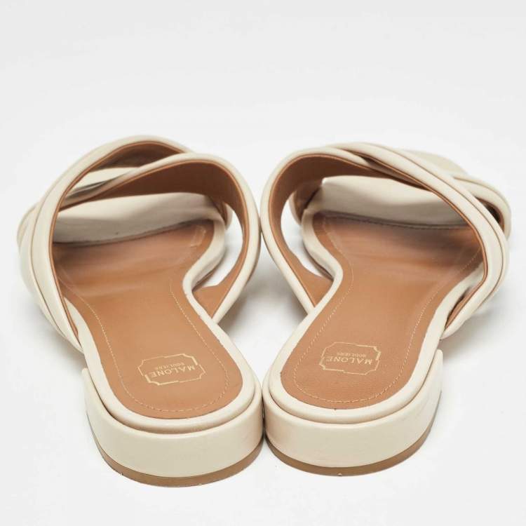 Pre Owned Malone Souliers Beige Leather Gavi Flat Slides Size 38