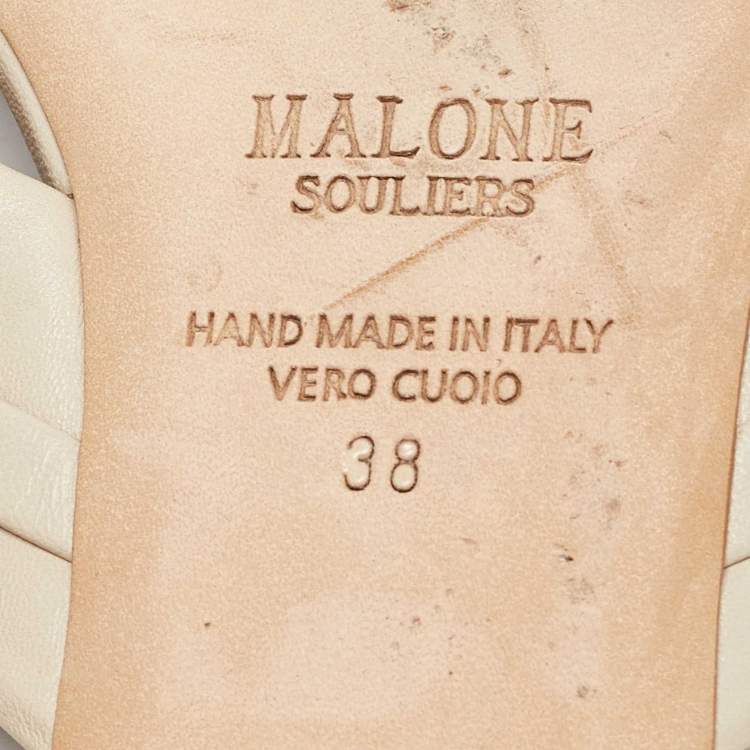 Pre Owned Malone Souliers Beige Leather Gavi Flat Slides Size 38