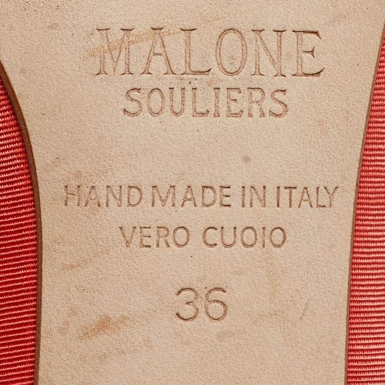 مملوكة مسبقًا Malone Souliers Coral Orange Grosgrain Victoria Mules Size 36
