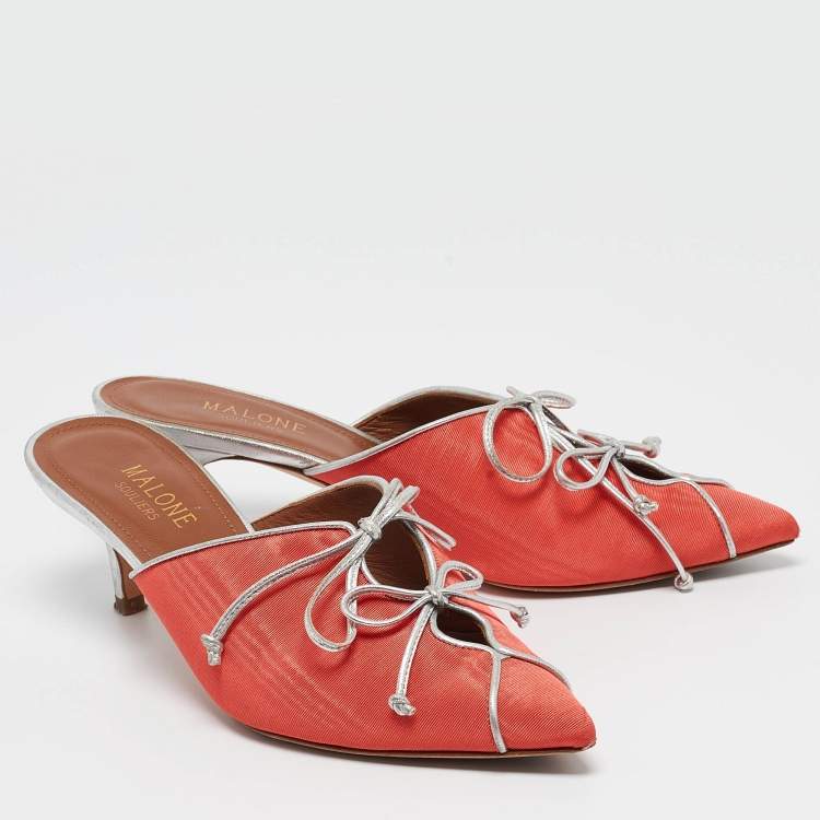 مملوكة مسبقًا Malone Souliers Coral Orange Grosgrain Victoria Mules Size 36