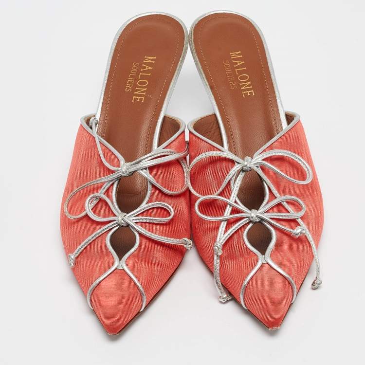 مملوكة مسبقًا Malone Souliers Coral Orange Grosgrain Victoria Mules Size 36