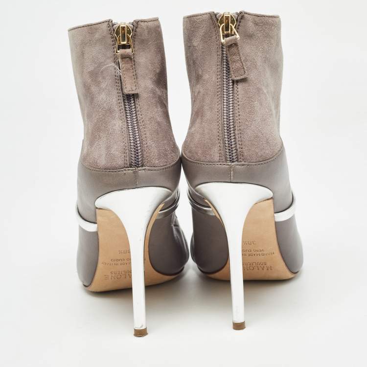 Pre Owned Malone Souliers Grey Suede and Leather Pointed Toe Ankle Booties Size 38.5
