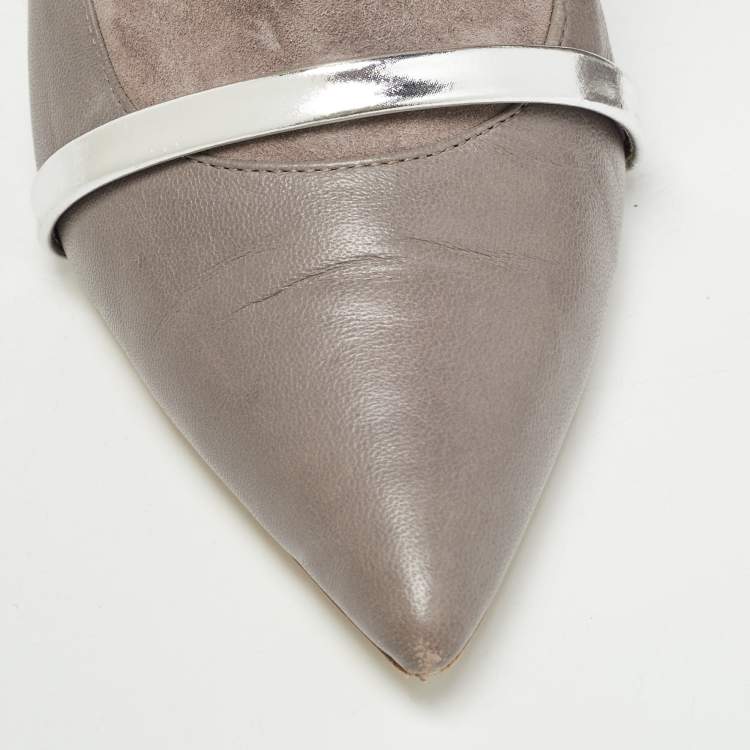 Pre Owned Malone Souliers Grey Suede and Leather Pointed Toe Ankle Booties Size 38.5