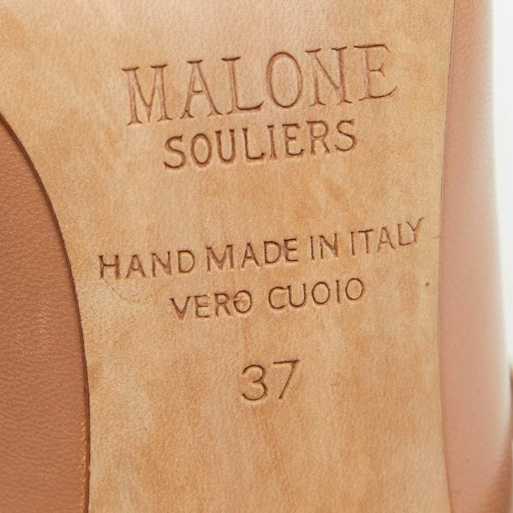 Pre Owned Malone Souliers Brown/Gold Leather Maureen Pointed Toe Mules Size 37