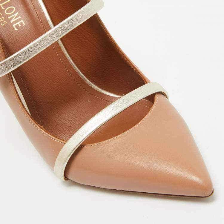 Pre Owned Malone Souliers Brown/Gold Leather Maureen Pointed Toe Mules Size 37
