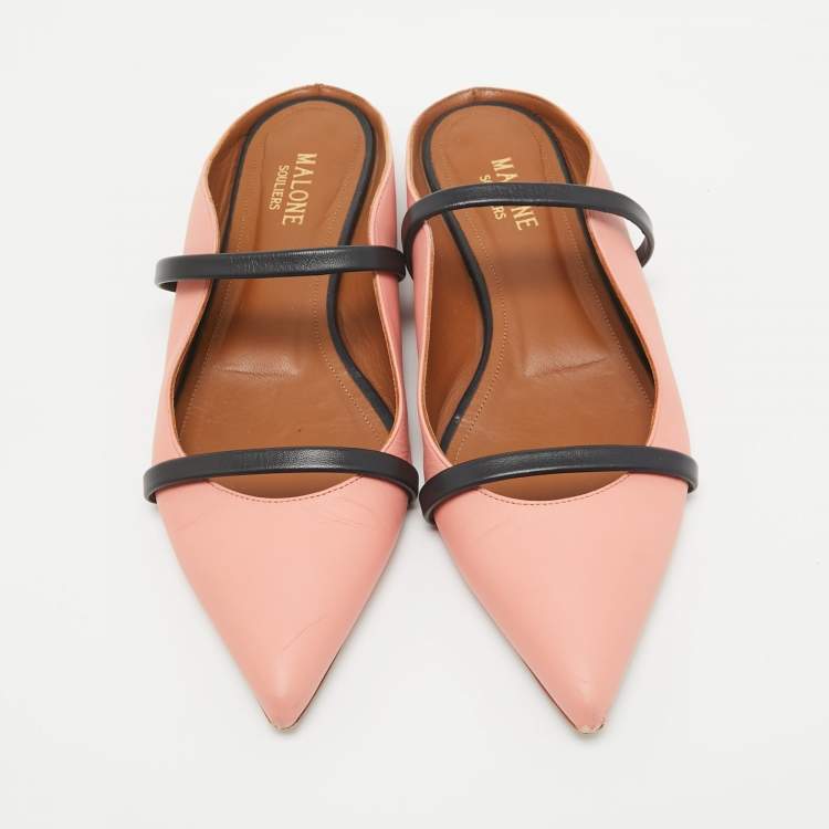 Pre Owned Malone Souliers Pink Leather Maureen Flat Mules Size 37