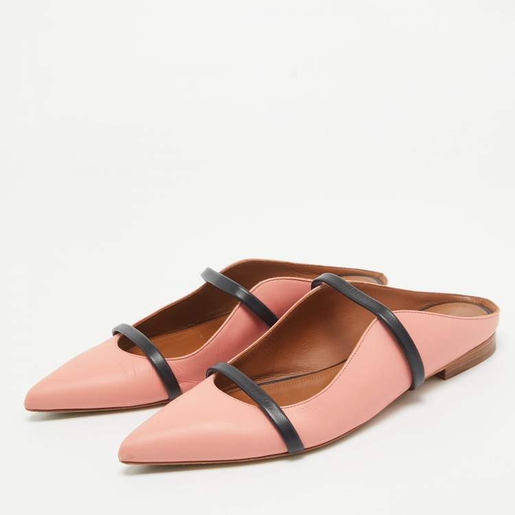 Pre Owned Malone Souliers Pink Leather Maureen Flat Mules Size 37