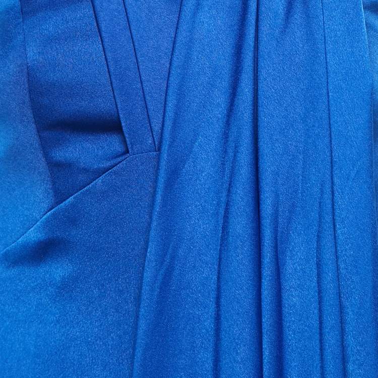 مملوكة مسبقًا Manel Blue Satin Drape Neck Noor Cape and Gown Set S