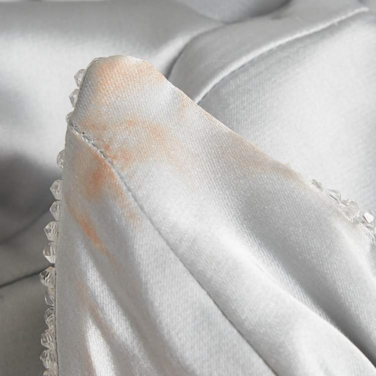 مملوكة مسبقًا Manel Silver Grey Embellished Satin Off-Shoulder Baroque Rania Dress S