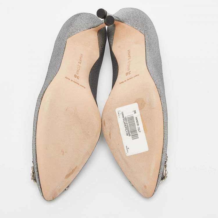 Pre Owned Manolo Blahnik Silver Lurex Fabric Hangisi Pumps Size 36