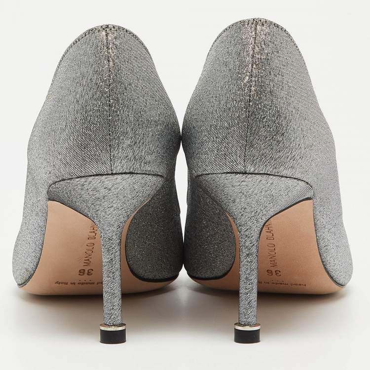 Pre Owned Manolo Blahnik Silver Lurex Fabric Hangisi Pumps Size 36