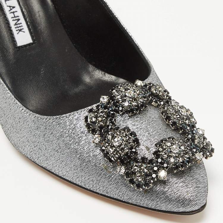 Pre Owned Manolo Blahnik Silver Lurex Fabric Hangisi Pumps Size 36