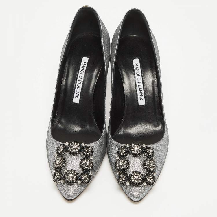 Pre Owned Manolo Blahnik Silver Lurex Fabric Hangisi Pumps Size 36