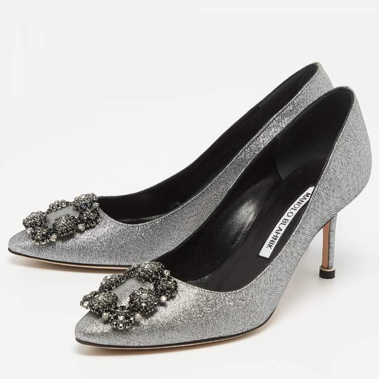Manolo Blahnik Silver Lurex Fabric Hangisi Pumps Size 36