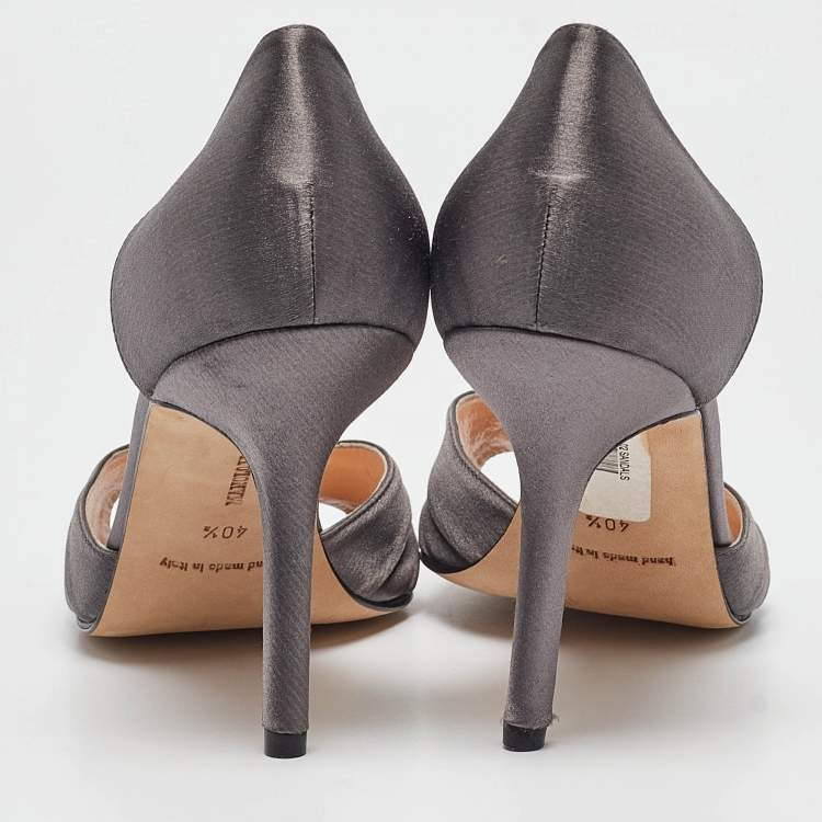 Pre Owned Manolo Blahnik Grey Satin Sedaraby Pumps Size 40.5