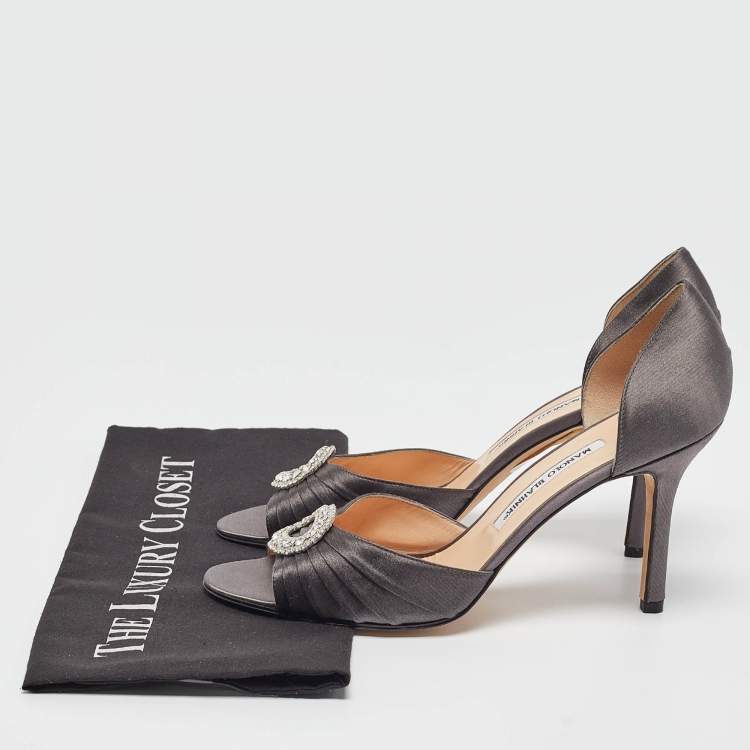Pre Owned Manolo Blahnik Grey Satin Sedaraby Pumps Size 40.5