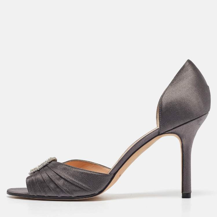 Pre Owned Manolo Blahnik Grey Satin Sedaraby Pumps Size 40.5