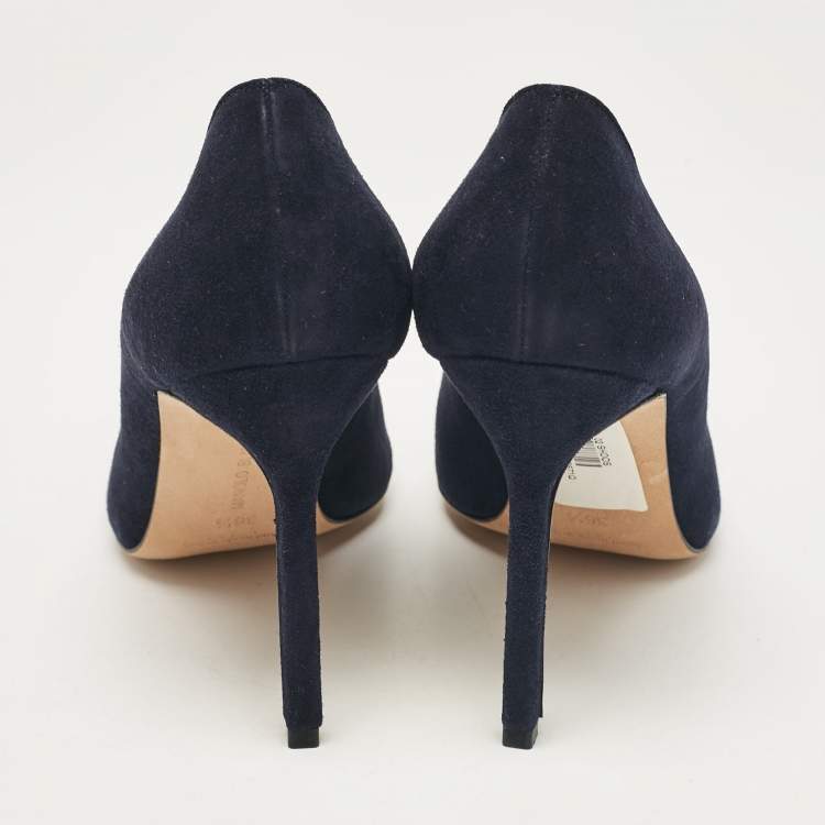 Pre Owned Manolo Blahnik Navy Blue Suede BB Pumps Size 36.5
