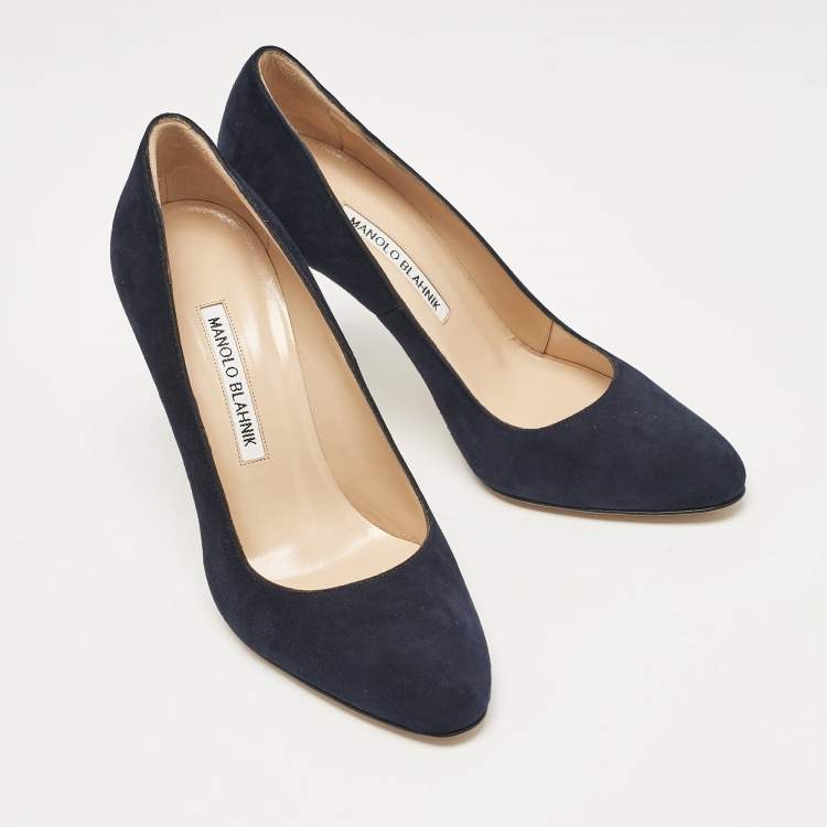 Pre Owned Manolo Blahnik Navy Blue Suede BB Pumps Size 36.5
