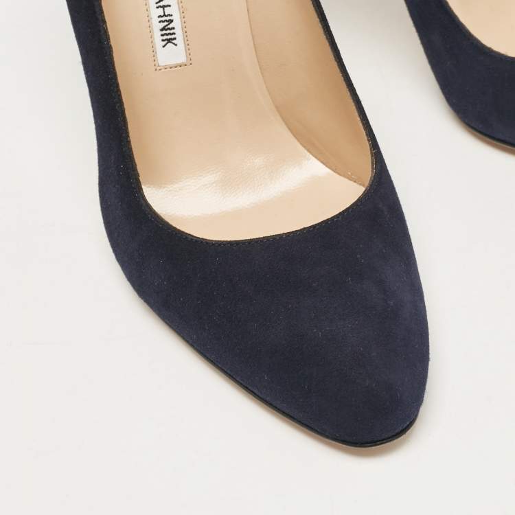 Pre Owned Manolo Blahnik Navy Blue Suede BB Pumps Size 36.5