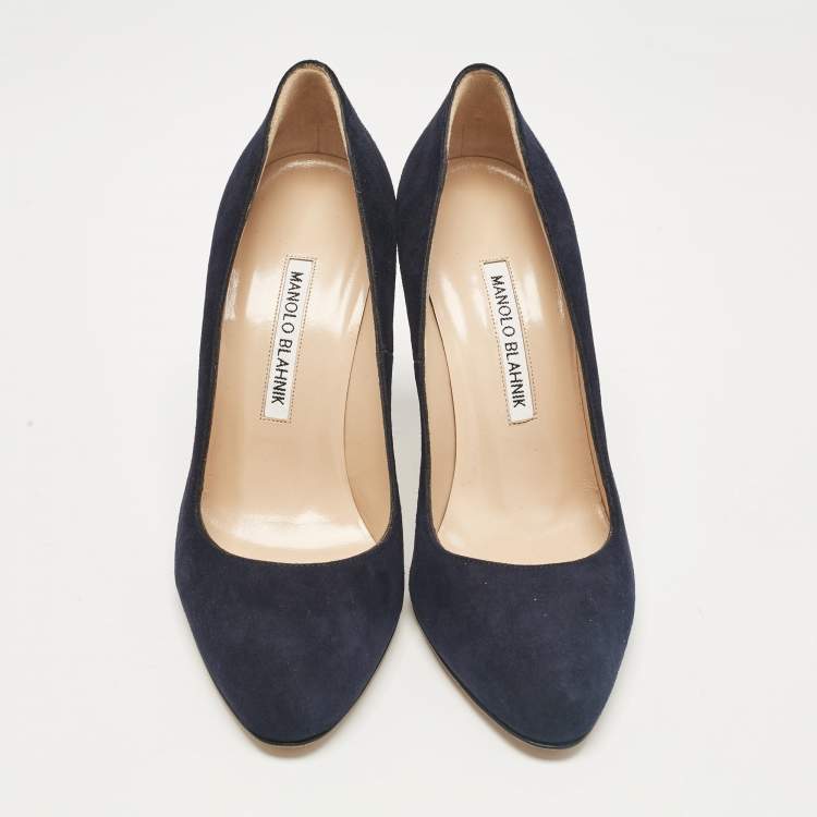 Pre Owned Manolo Blahnik Navy Blue Suede BB Pumps Size 36.5