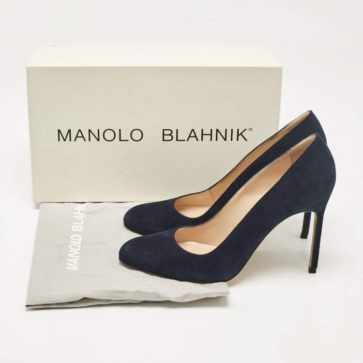 Pre Owned Manolo Blahnik Navy Blue Suede BB Pumps Size 36.5