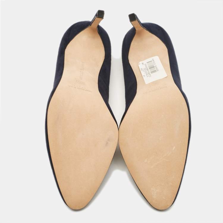 Pre Owned Manolo Blahnik Navy Blue Suede BB Pumps Size 36.5