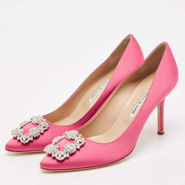 Pre Owned Manolo Blahnik Pink Satin Hangisi Pumps Size 39
