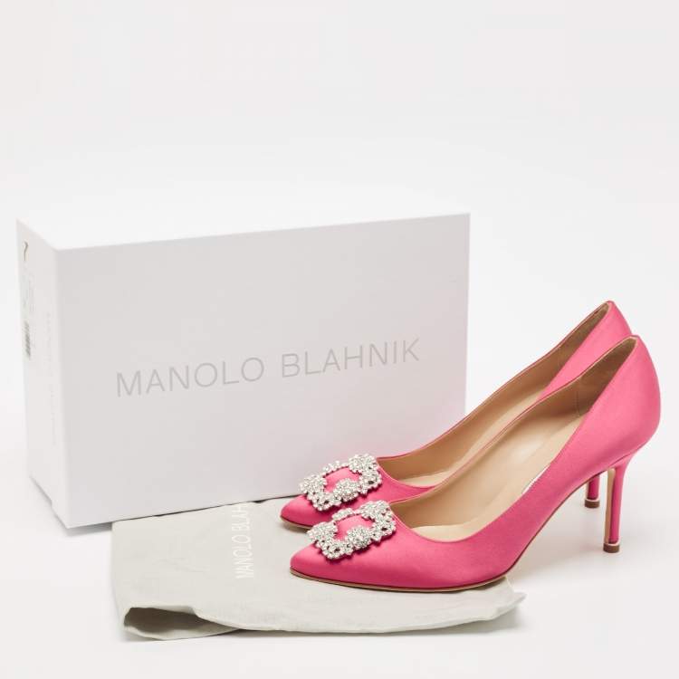 Pre Owned Manolo Blahnik Pink Satin Hangisi Pumps Size 39