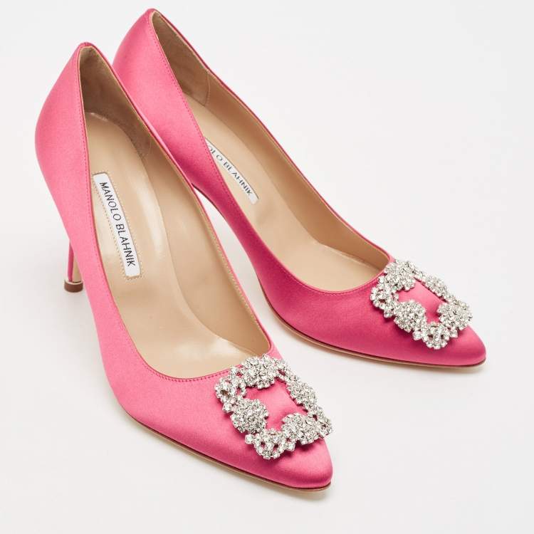 Pre Owned Manolo Blahnik Pink Satin Hangisi Pumps Size 39