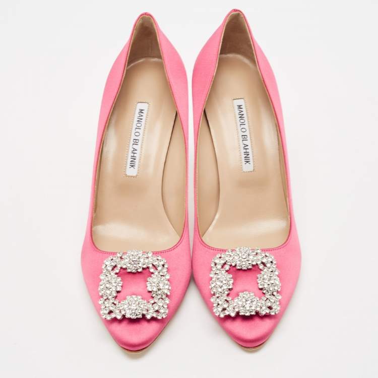 Pre Owned Manolo Blahnik Pink Satin Hangisi Pumps Size 39