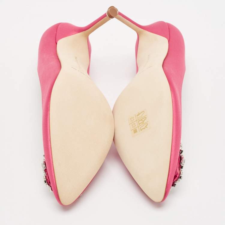 Pre Owned Manolo Blahnik Pink Satin Hangisi Pumps Size 39