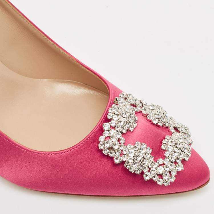 Pre Owned Manolo Blahnik Pink Satin Hangisi Pumps Size 39