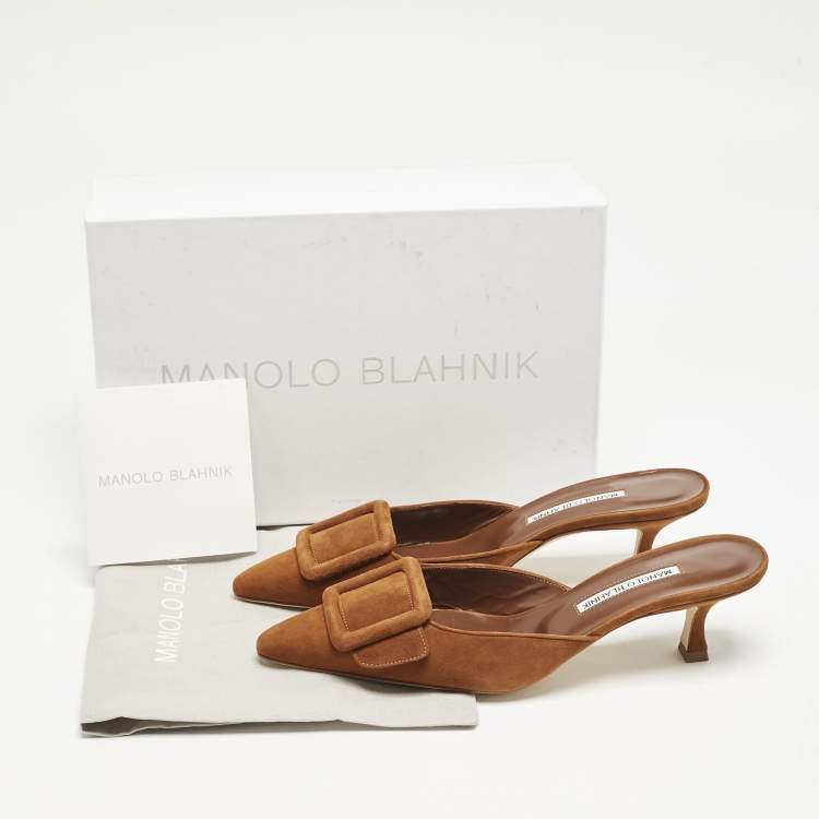 Pre Owned Manolo Blahnik Brown Suede Maysale Pointed Toe Mules Size 39