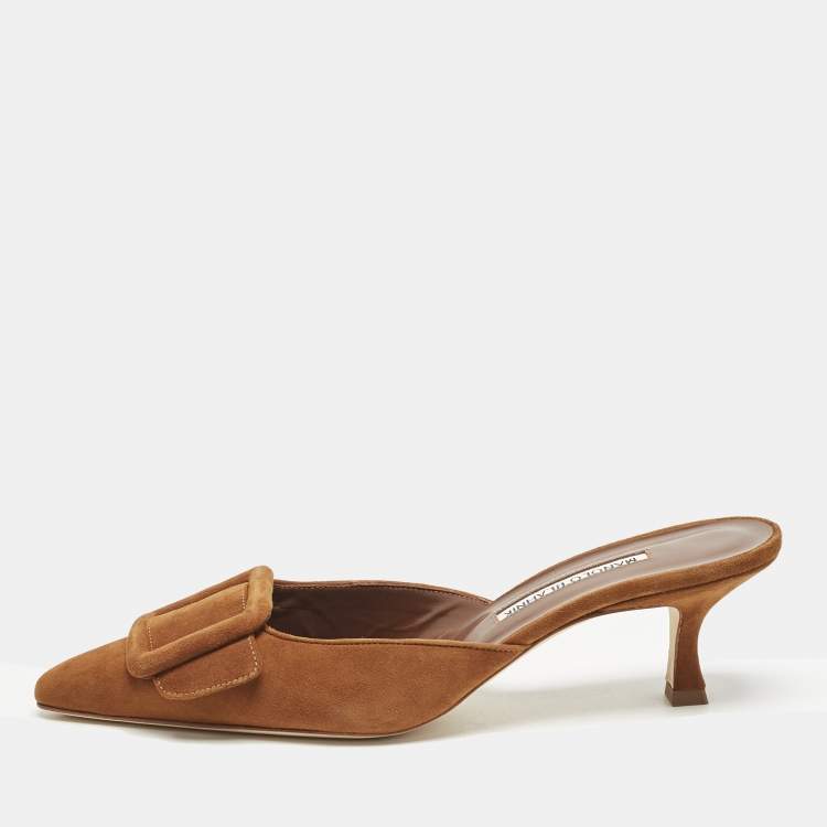 Pre Owned Manolo Blahnik Brown Suede Maysale Pointed Toe Mules Size 39
