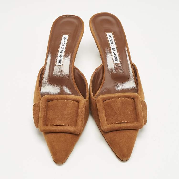 Pre Owned Manolo Blahnik Brown Suede Maysale Pointed Toe Mules Size 39