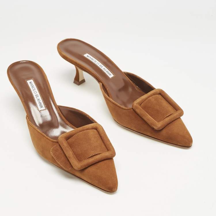 Pre Owned Manolo Blahnik Brown Suede Maysale Pointed Toe Mules Size 39