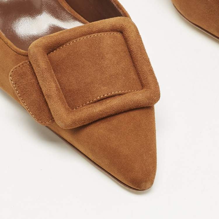 Pre Owned Manolo Blahnik Brown Suede Maysale Pointed Toe Mules Size 39