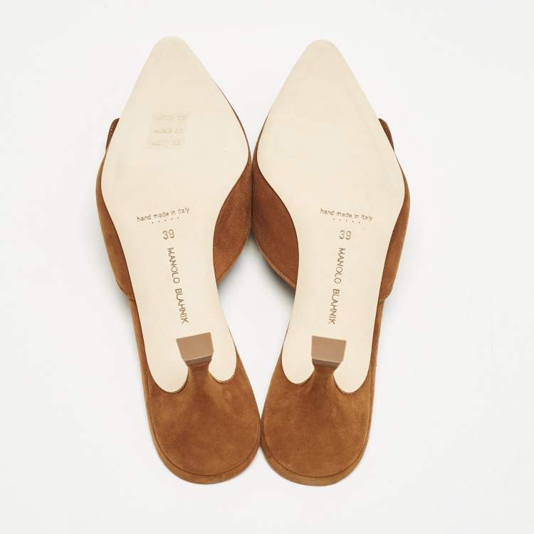 Pre Owned Manolo Blahnik Brown Suede Maysale Pointed Toe Mules Size 39