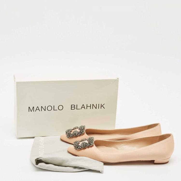 Pre Owned Manolo Blahnik Peach Satin Hangisi Ballet Flats Size 38.5