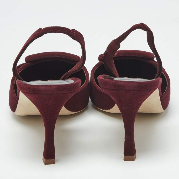 Pre Owned Manolo Blahnik Burgundy Suede Maysli Slingback Pumps Size 40