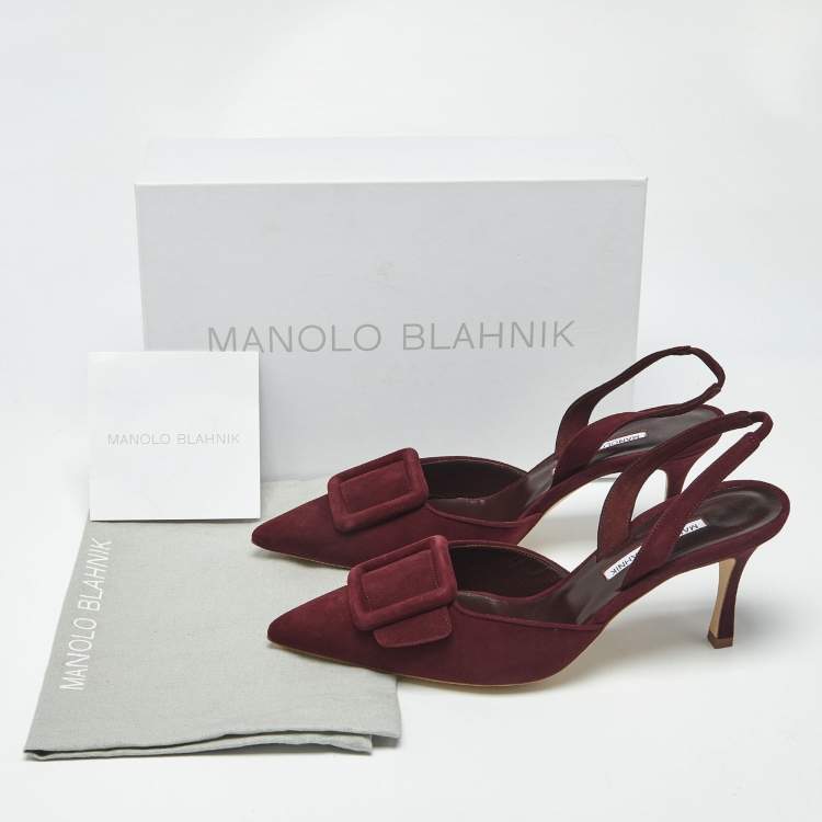 Pre Owned Manolo Blahnik Burgundy Suede Maysli Slingback Pumps Size 40