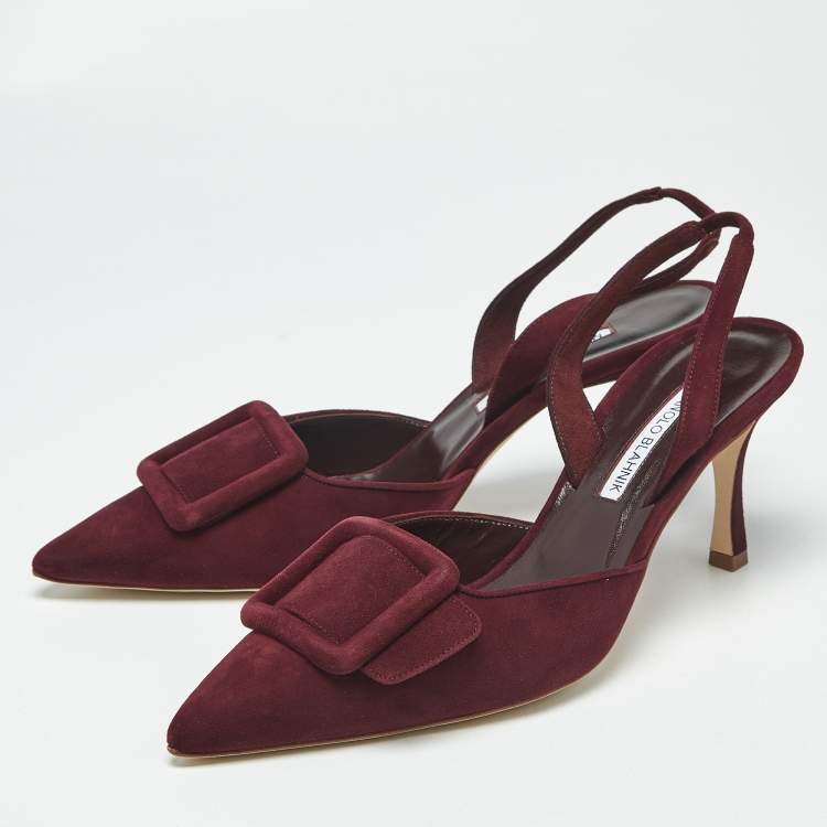 Pre Owned Manolo Blahnik Burgundy Suede Maysli Slingback Pumps Size 40