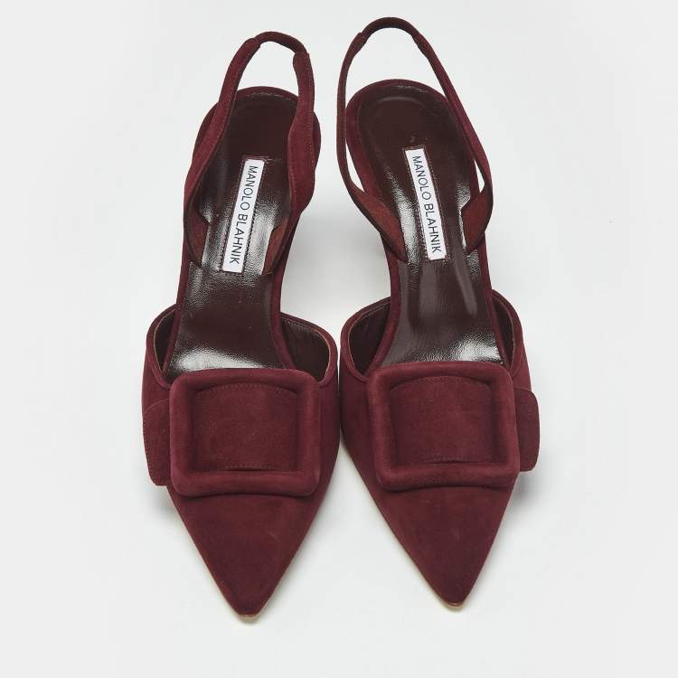 Pre Owned Manolo Blahnik Burgundy Suede Maysli Slingback Pumps Size 40