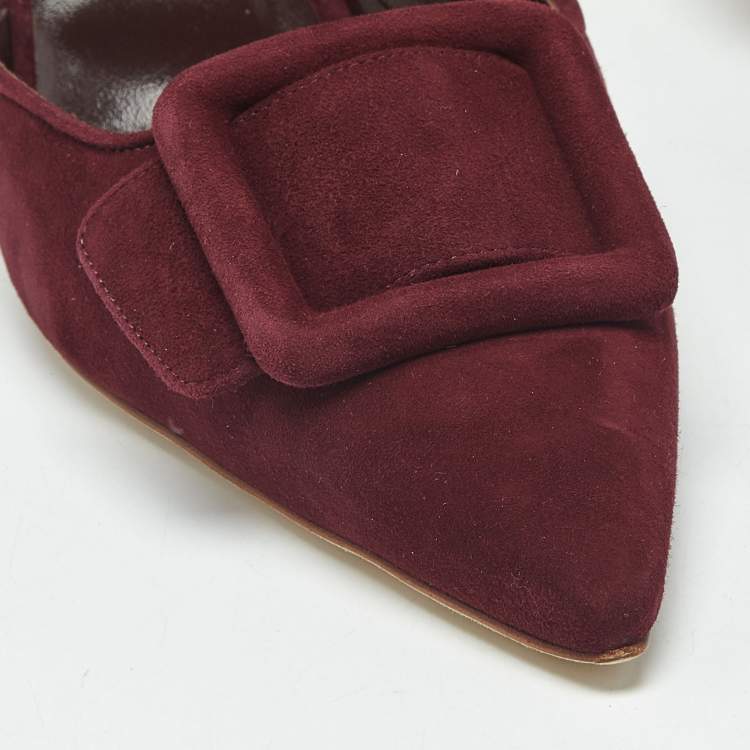 Pre Owned Manolo Blahnik Burgundy Suede Maysli Slingback Pumps Size 40