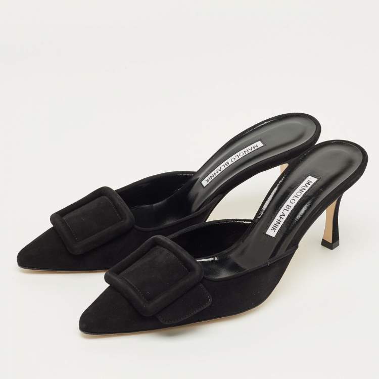 Pre Owned Manolo Blahnik Black Suede Maysale Mules Size 38