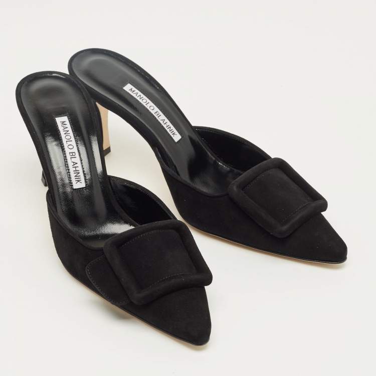 Pre Owned Manolo Blahnik Black Suede Maysale Mules Size 38