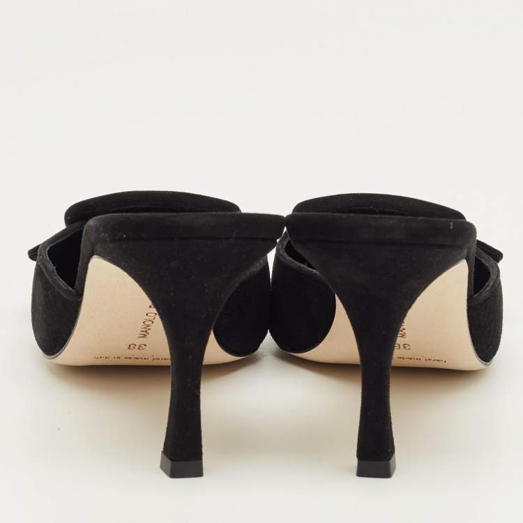 Pre Owned Manolo Blahnik Black Suede Maysale Mules Size 38