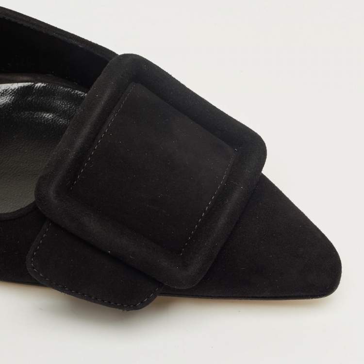 Pre Owned Manolo Blahnik Black Suede Maysale Mules Size 38